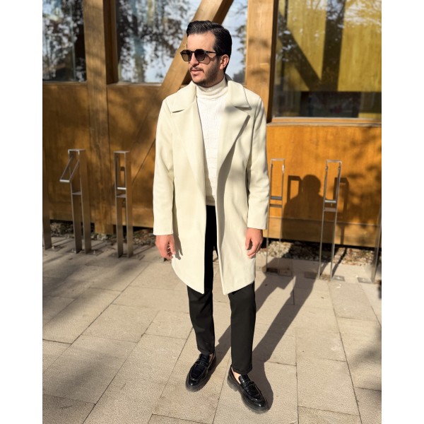 Erkek Oversize Ivory Flow Uzun Kaşe Kaban