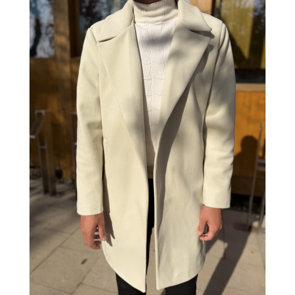 Erkek Oversize Ivory Flow Uzun Kaşe Kaban