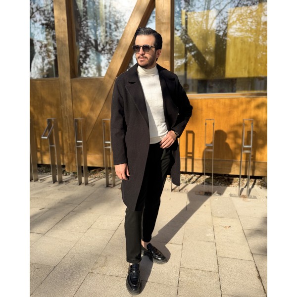 Erkek Oversize Ivory Flow Uzun Kaşe Kaban