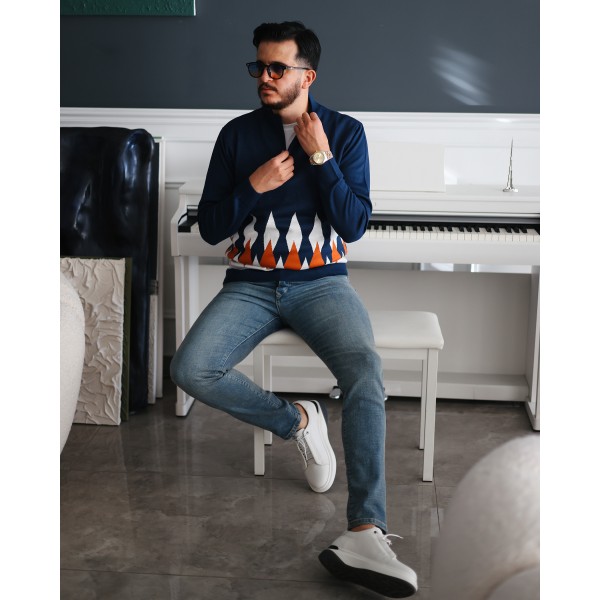 Erkek Premium Alev Desen Triko Kazak