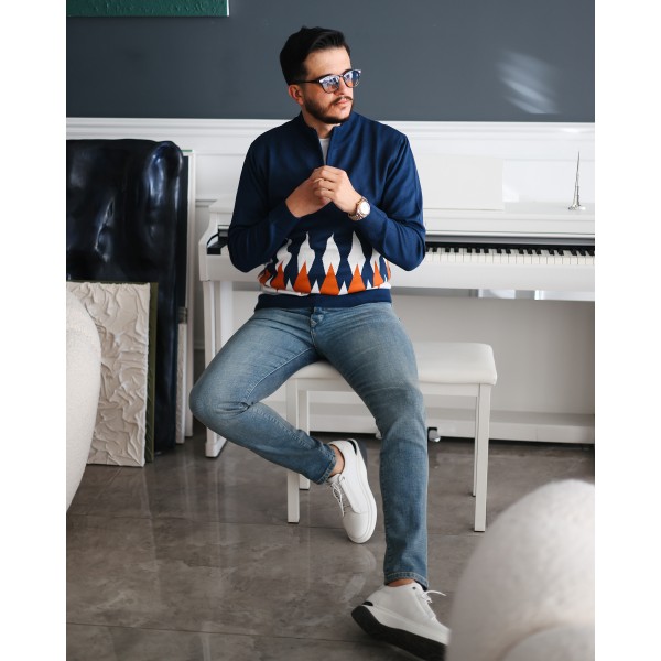 Erkek Premium Alev Desen Triko Kazak
