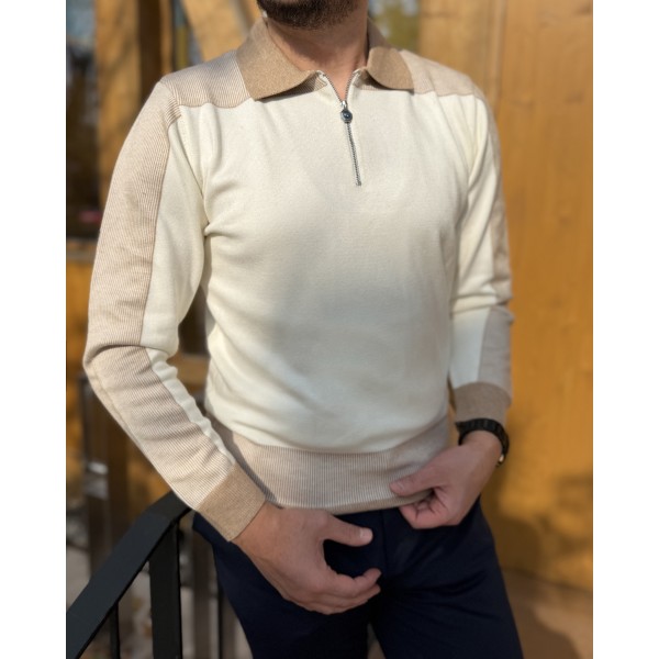 Yarım Fermuarlı Polo Yaka Triko Kazak