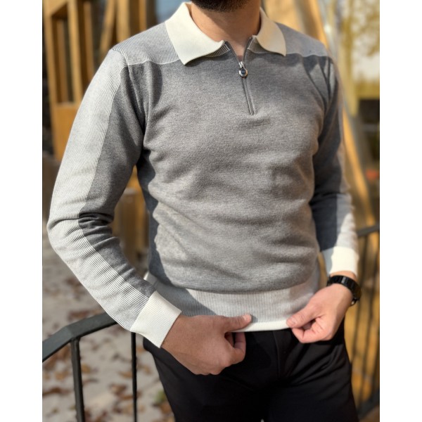 Yarım Fermuarlı Polo Yaka Triko Kazak
