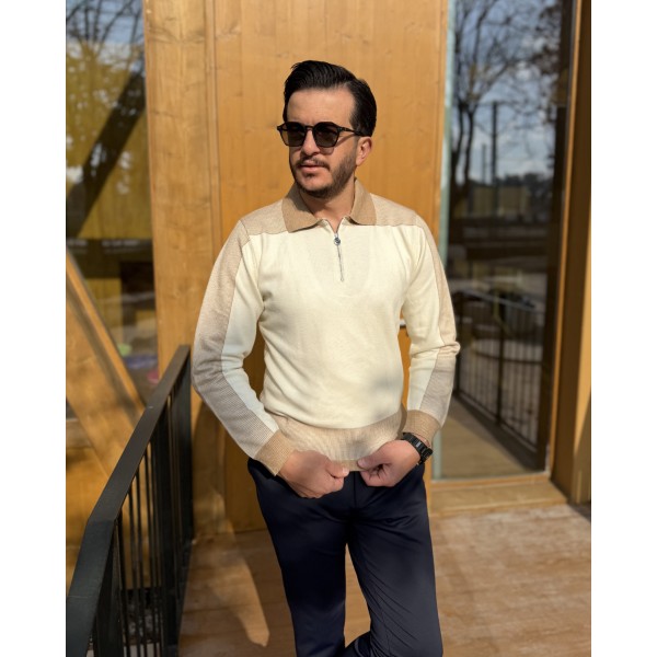 Yarım Fermuarlı Polo Yaka Triko Kazak