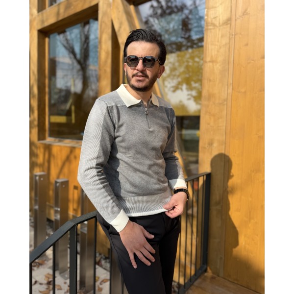 Yarım Fermuarlı Polo Yaka Triko Kazak