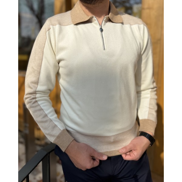 Yarım Fermuarlı Polo Yaka Triko Kazak