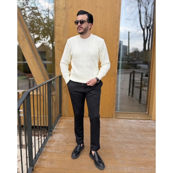 Erkek Saç Örgü Desenli Premium Triko Kazak