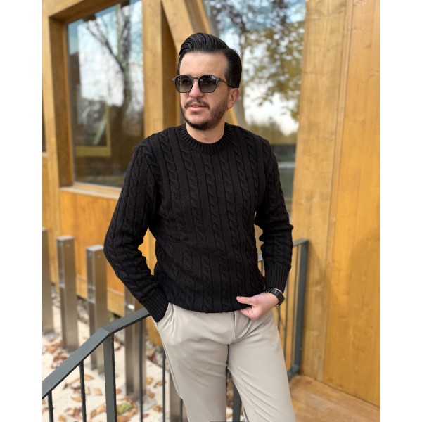 Erkek Saç Örgü Desenli Premium Triko Kazak
