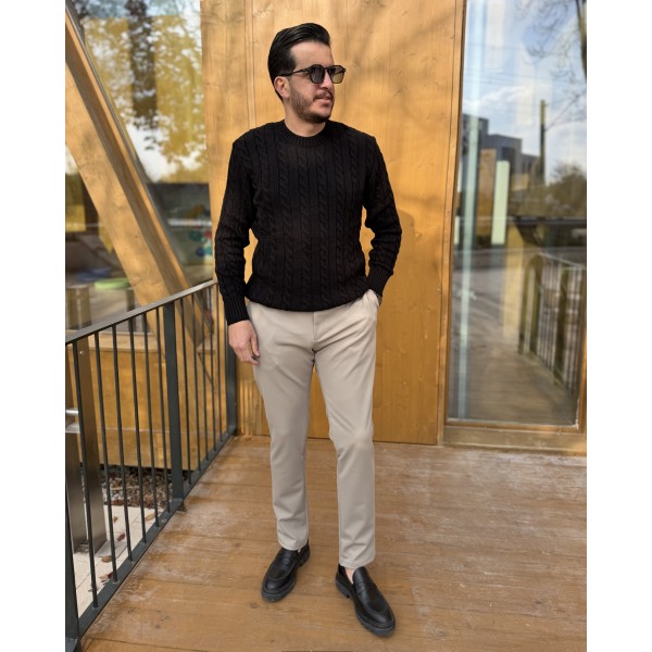 Erkek Saç Örgü Desenli Premium Triko Kazak