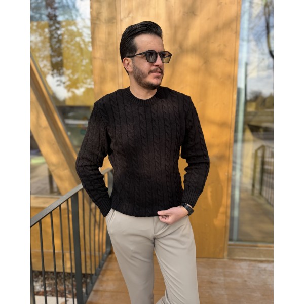 Erkek Saç Örgü Desenli Premium Triko Kazak