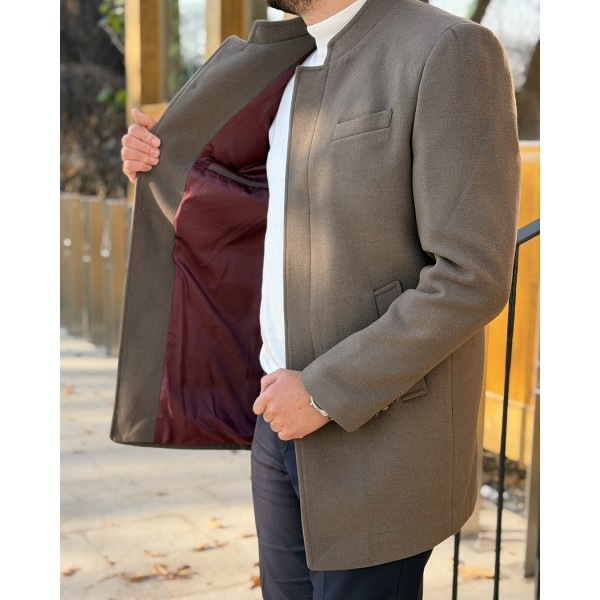Hakim Yaka Slim Fit Erkek Kaşe Kaban