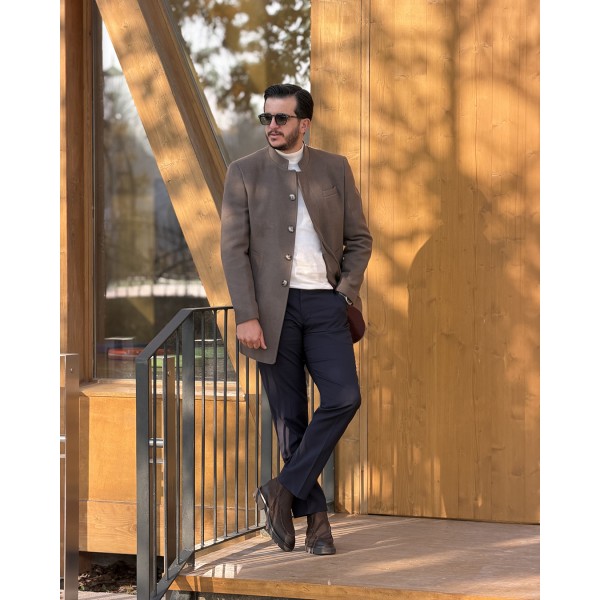 Hakim Yaka Slim Fit Erkek Kaşe Kaban