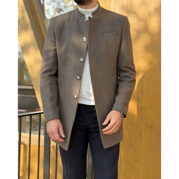 Hakim Yaka Slim Fit Erkek Kaşe Kaban