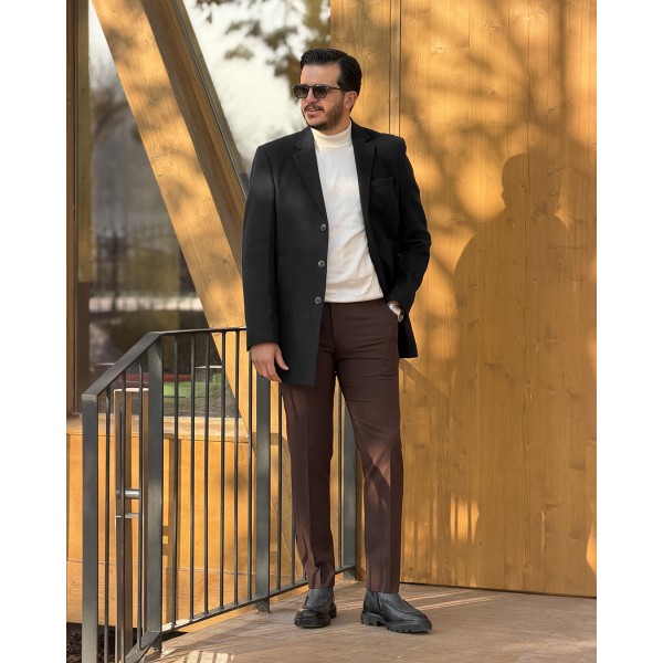 Modern Kırlangıç Yaka Erkek Slim Fit Kaşe Kaban