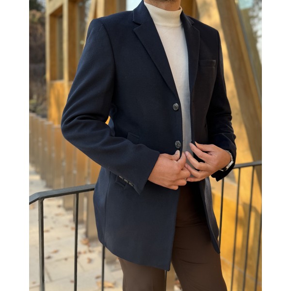 Modern Kırlangıç Yaka Erkek Slim Fit Kaşe Kaban
