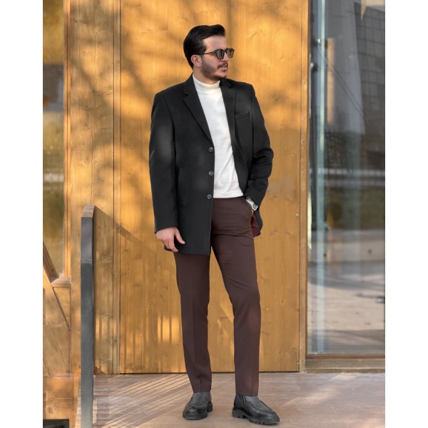 Modern Kırlangıç Yaka Erkek Slim Fit Kaşe Kaba...