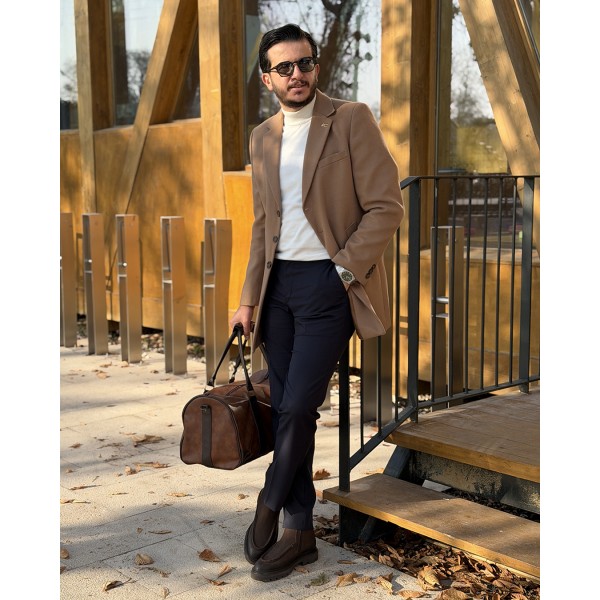 Modern Kırlangıç Yaka Erkek Slim Fit Kaşe Kaban