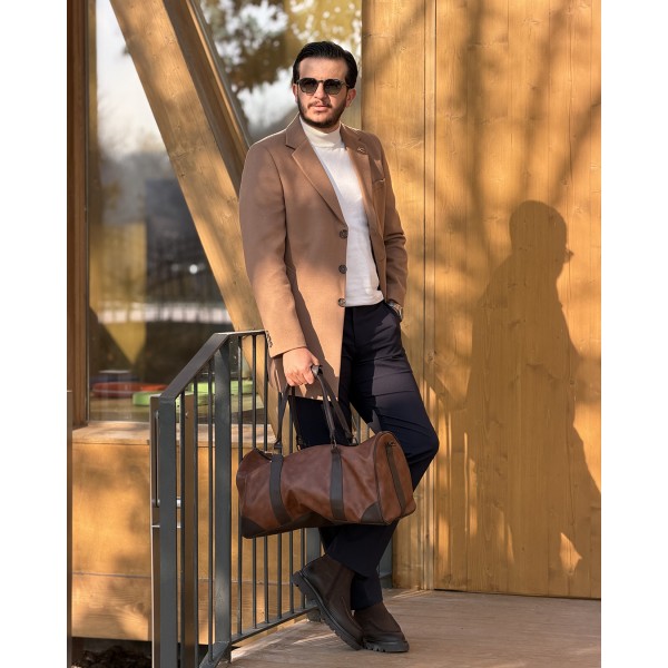 Modern Kırlangıç Yaka Erkek Slim Fit Kaşe Kaban