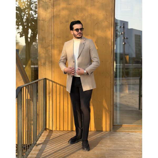 Modern Kırlangıç Yaka Erkek Slim Fit Kaşe Kaban