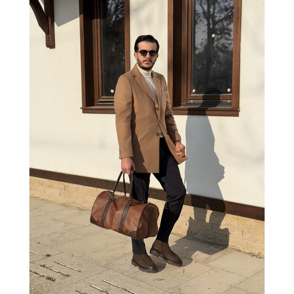 Modern Kırlangıç Yaka Erkek Slim Fit Kaşe Kaban