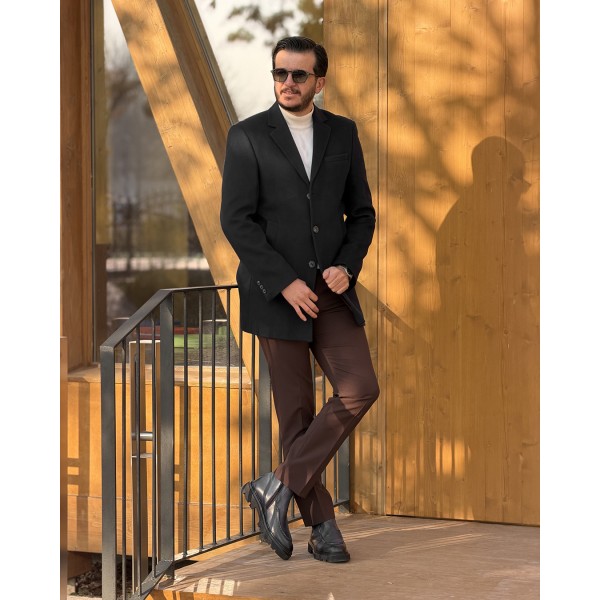 Modern Kırlangıç Yaka Erkek Slim Fit Kaşe Kaban