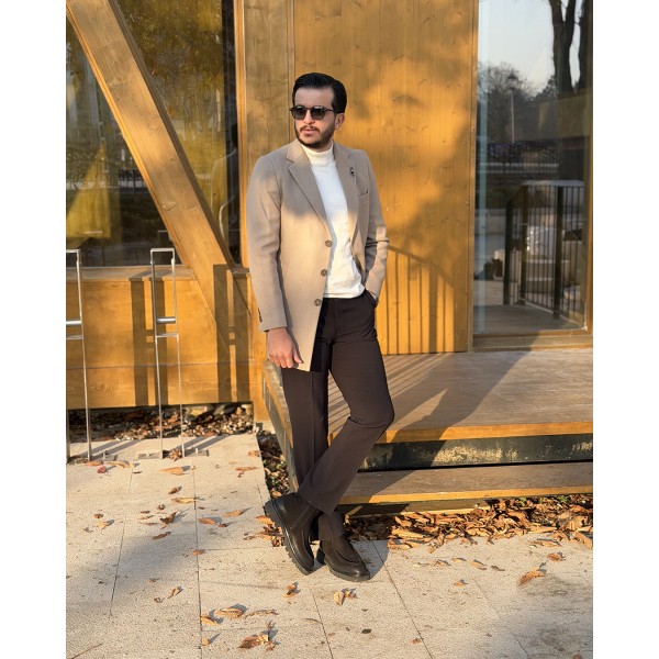 Modern Kırlangıç Yaka Erkek Slim Fit Kaşe Kaban