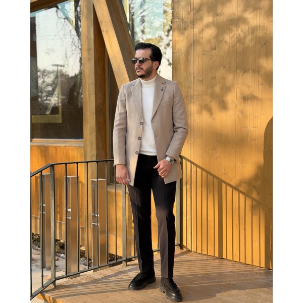 Modern Kırlangıç Yaka Erkek Slim Fit Kaşe Kaban