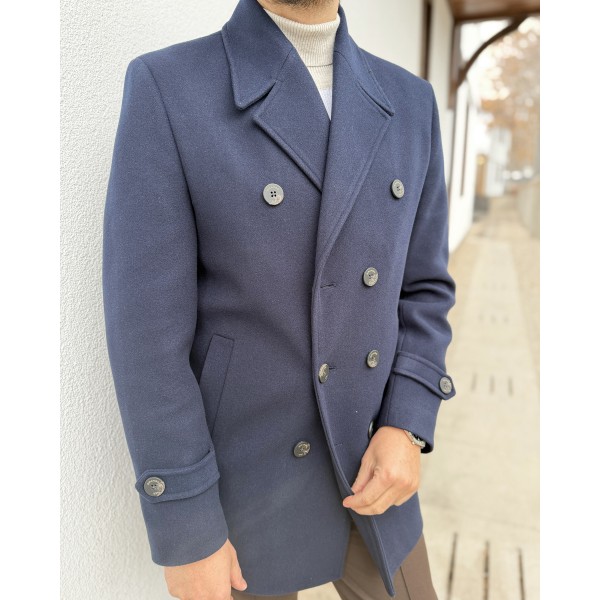 Erkek Premium Çift Düğmeli Slim Fit Kruvaze Kaban
