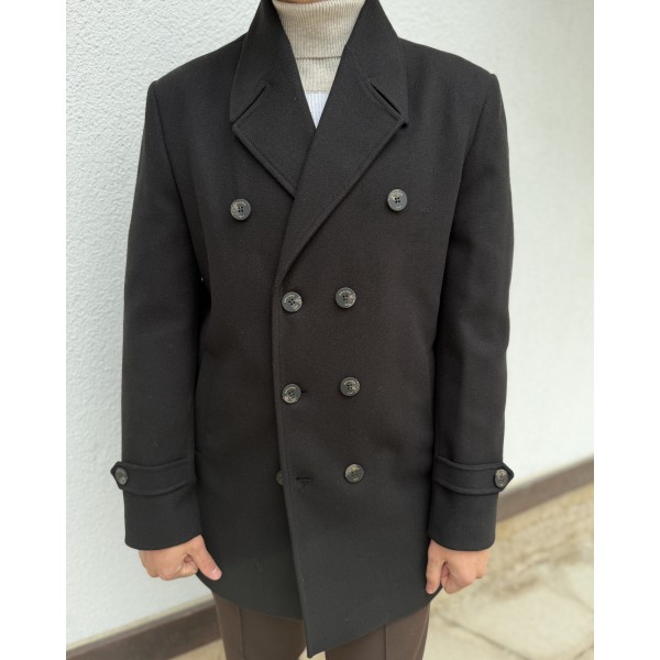 Erkek Premium Çift Düğmeli Slim Fit Kruvaze Kaban