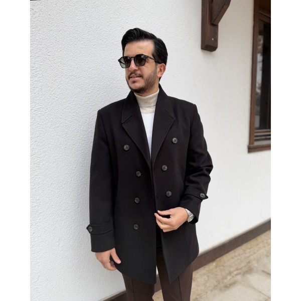 Erkek Premium Çift Düğmeli Slim Fit Kruvaze Kaban