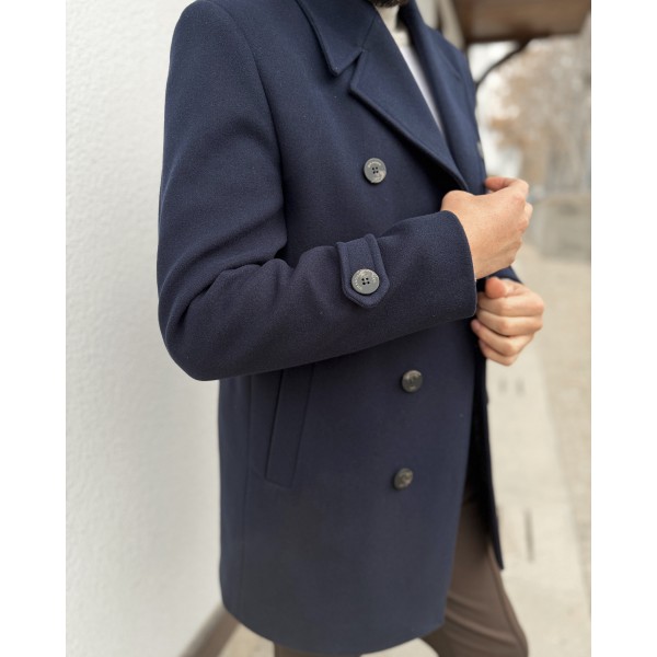Erkek Premium Çift Düğmeli Slim Fit Kruvaze Kaban