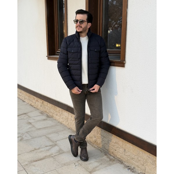 Erkek Premium Dik Yaka Kapak Cepli Slim Fit Şişme Mont 