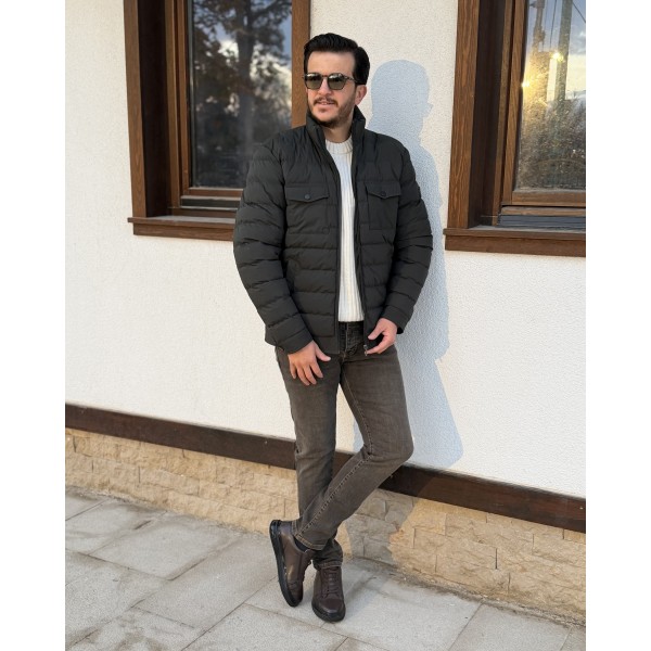 Erkek Premium Dik Yaka Kapak Cepli Slim Fit Şişme Mont 