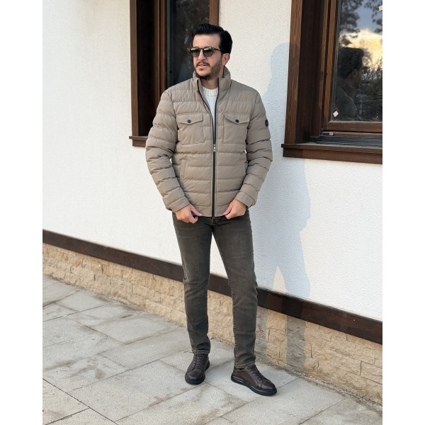 Erkek Premium Dik Yaka Kapak Cepli Slim Fit Şişm...