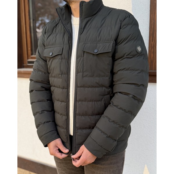 Erkek Premium Dik Yaka Kapak Cepli Slim Fit Şişme Mont 
