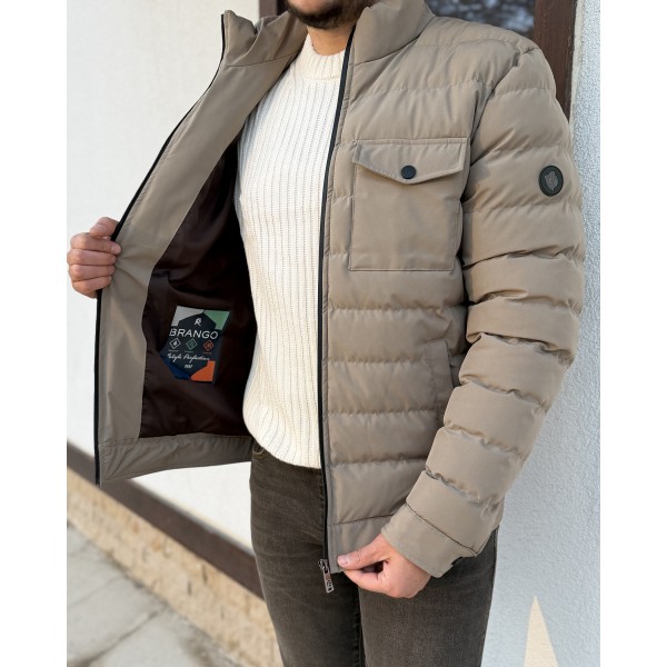 Erkek Premium Dik Yaka Kapak Cepli Slim Fit Şişme Mont 