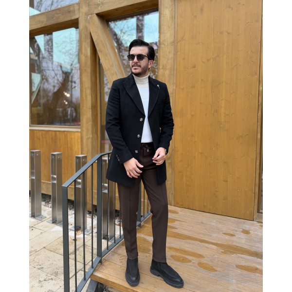 Erkek Premium Siyah Slim Fit Tek Düğmeli Yünlü...