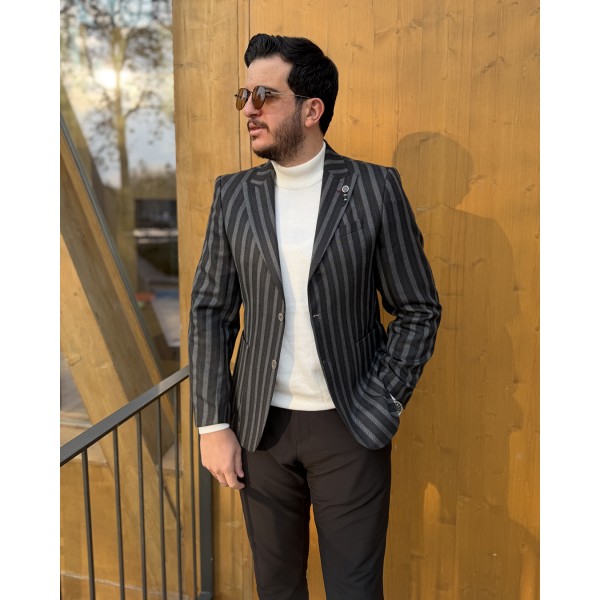 Erkek Elite Serisi İnce Çizgili Tek Düğmeli Blazer