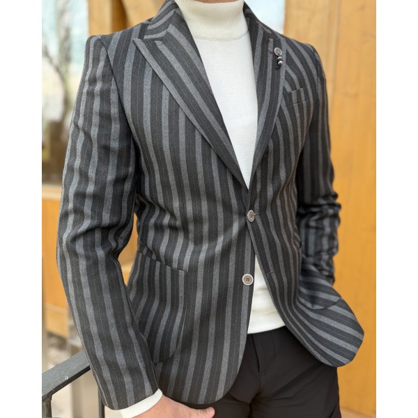 Erkek Elite Serisi İnce Çizgili Tek Düğmeli Blazer