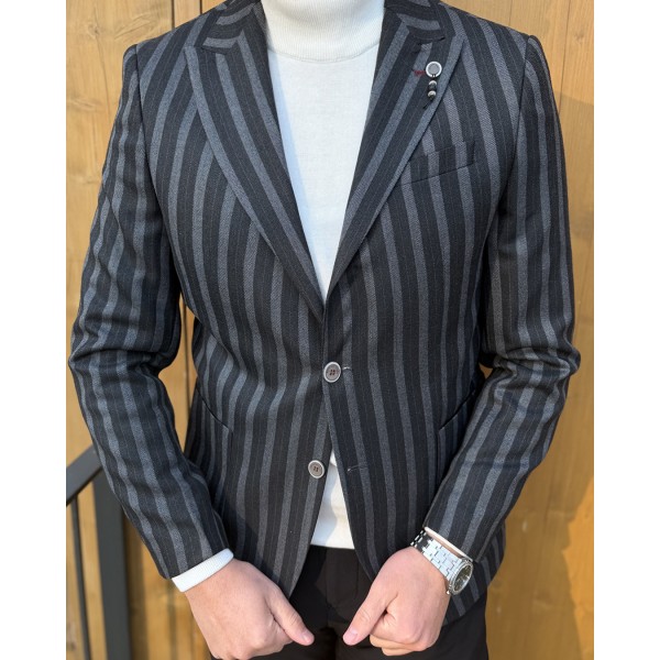 Erkek Elite Serisi İnce Çizgili Tek Düğmeli Blazer