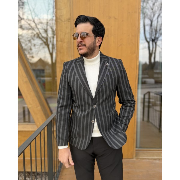 Erkek Elite Serisi İnce Çizgili Tek Düğmeli Bl...