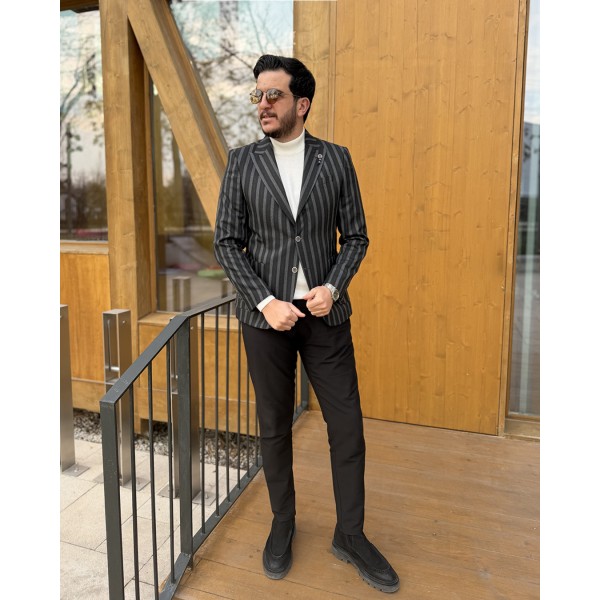 Erkek Elite Serisi İnce Çizgili Tek Düğmeli Blazer