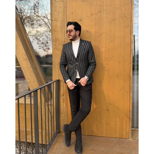 Erkek Elite Serisi İnce Çizgili Tek Düğmeli Blazer