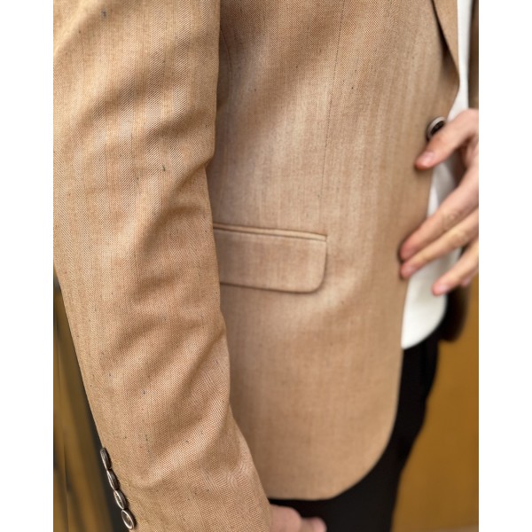 Erkek Elegant Line Bej Blazer Ceket 