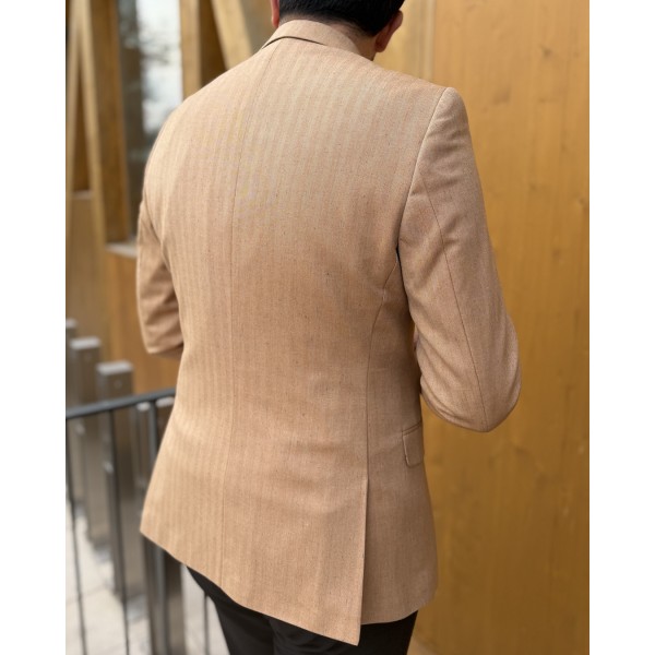 Erkek Elegant Line Bej Blazer Ceket 