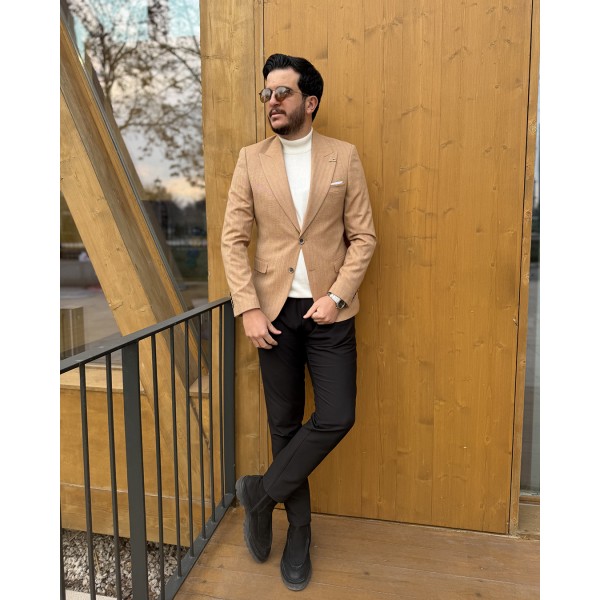 Erkek Elegant Line Bej Blazer Ceket 