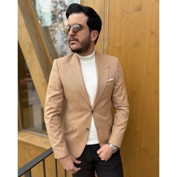 Erkek Elegant Line Bej Blazer Ceket 