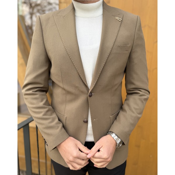 Zarif Dokulu Kadife Tek Düğme Blazer Ceket