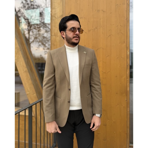 Zarif Dokulu Kadife Tek Düğme Blazer Ceket
