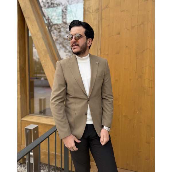Zarif Dokulu Kadife Tek Düğme Blazer Ceket